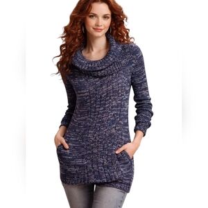 Anthropologie Yellow Bird Blue Marled Crossover Wrap Sweater Sz S